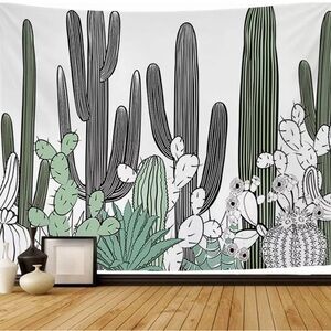 Wall Tapestry Doodle Cactus West Wild White Garden Agave Forest Plant Nature